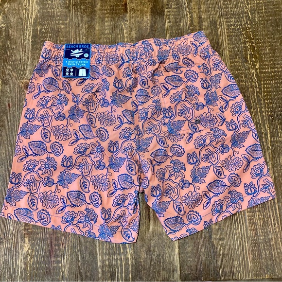 Men’s M Swim Trunks Beach Bros NWT 4 Way Stretch Leafy Floral Tangerine - Picture 8 of 14
